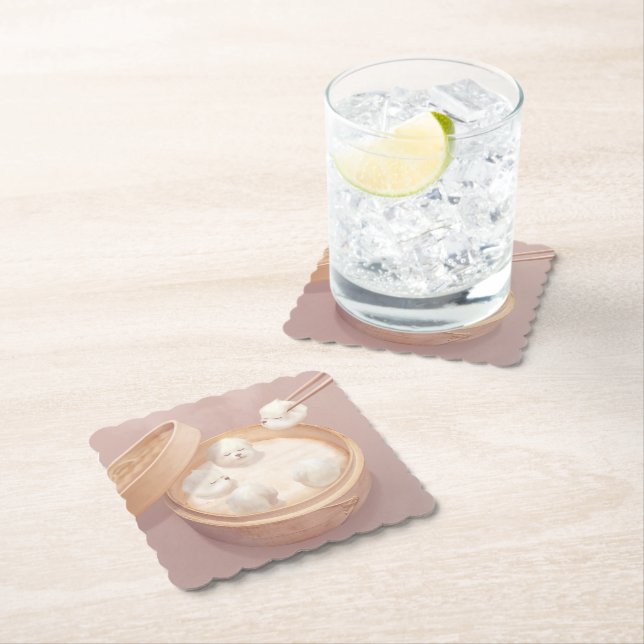 Dessous-de-verre En Papier Smile Dog - Xiao Long Bao Délice (En situation)