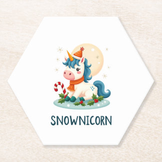 Dessous-de-verre En Papier Snownicorn Cute Unicorn Snowman Christmas Girl T-S