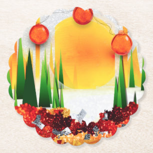 DESSOUS-DE-VERRE EN PAPIER SOLEIL DES FÊTES DANS LES PINS :)