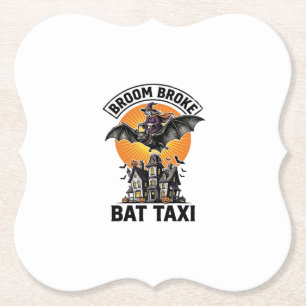 Dessous-de-verre En Papier Sorcière drôle Halloween Balai Cassé Chauve-souris