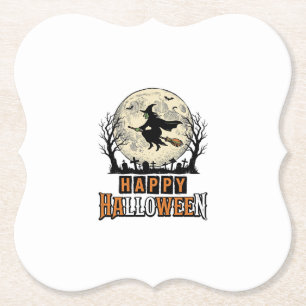 Dessous-de-verre En Papier Sorcière Vintage Joyeux Halloween Vector Design_1