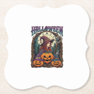 Dessous-de-verre En Papier Sorcières d'Halloween Citrouilles Phases de la Lun