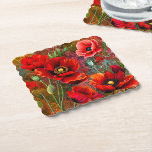 Dessous-de-verre En Papier Sous-verres en papier Coquelicots Rouges