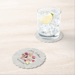 Dessous-de-verre En Papier Sous-verres en papier mariage en marbre floral Whi