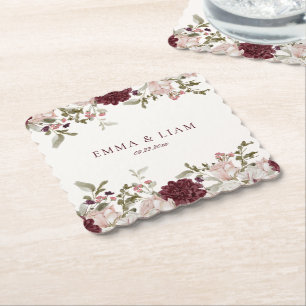 Dessous-de-verre En Papier Sous-verres en papier pour mariage floral bordeaux