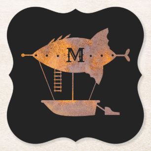 Dessous-de-verre En Papier Steampunk Rusty Airship Custom Monogramme