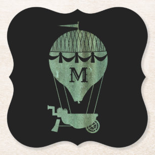 Dessous-de-verre En Papier Steampunk Verdigris Hot Air Balloon Monogramme