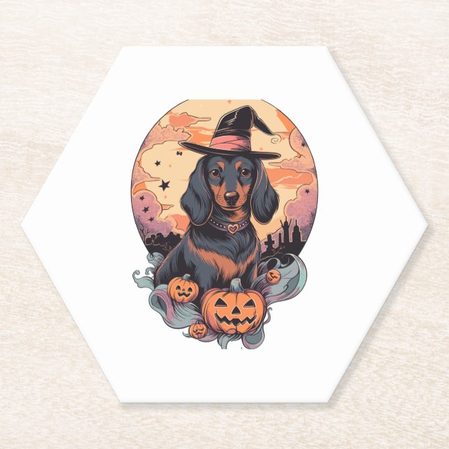Dessous-de-verre En Papier Sticker Halloween Dachshund (Devant)