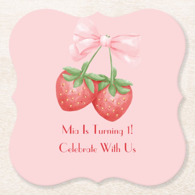DESSOUS-DE-VERRE EN PAPIER STRAWBERRIES PINK BOW BIRTHDAY  (Devant)