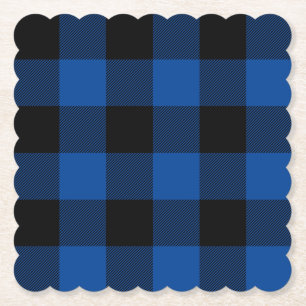 Dessous-de-verre En Papier Style Classique carreaux de bœuf bleus et noirs