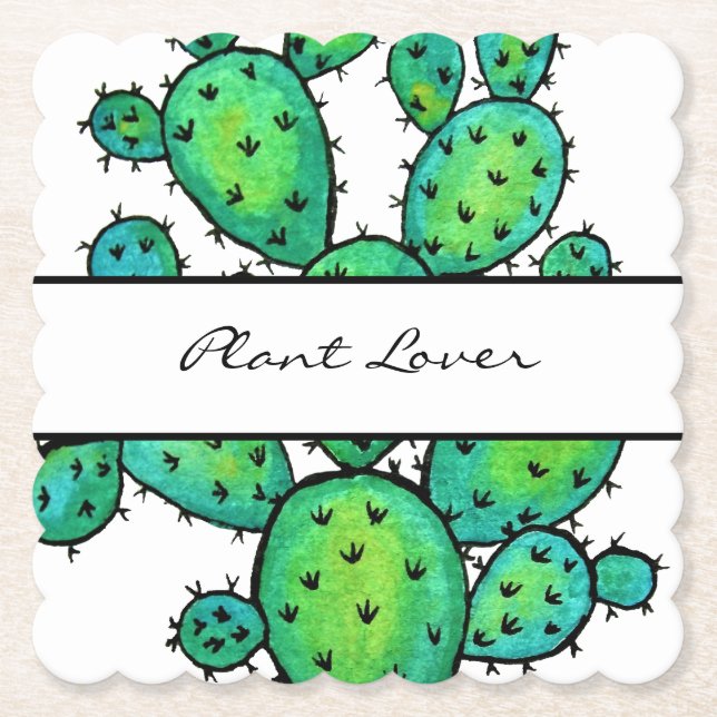 Dessous-de-verre En Papier Superbe aquarelle prickly Cactus (Devant)