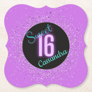 Dessous-de-verre En Papier Sweet 16 violet argenté brillance personnalisée