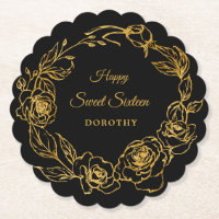 Sweet sixteen Party Luxe Gold Rose Floral Black