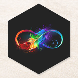 Dessous-de-verre En Papier Symbole d'infini avec plume arc-en-ciel