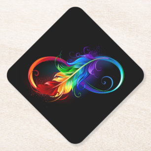 Dessous-de-verre En Papier Symbole d'infini avec plume arc-en-ciel