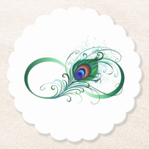 Dessous-de-verre En Papier Symbole d'infini avec plume de paon