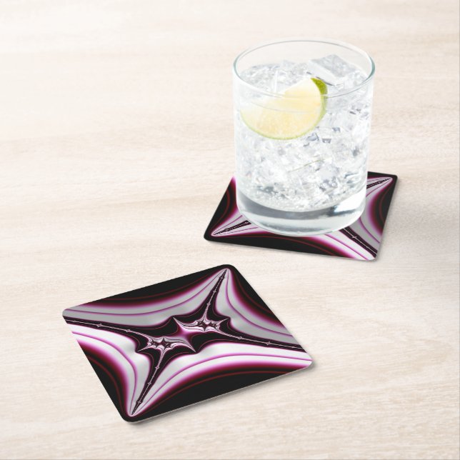 Dessous-de-verre En Papier Symétrie fractale Abstraite rose noire (En situation)