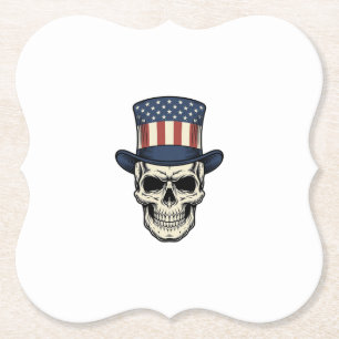 Dessous-de-verre En Papier T-shirt à motif de crâne patriotique gravure vinta