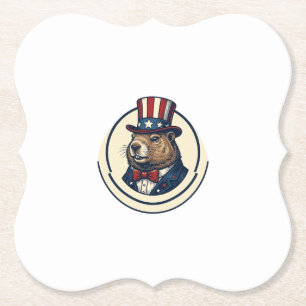 Dessous-de-verre En Papier T-shirt avec gravure vintage de marmotte patriotiq