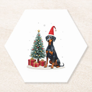 Dessous-de-verre En Papier T-shirt drôle Doberman chien arbre de Noël femmes