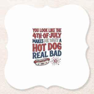Dessous-de-verre En Papier T-shirt drôle patriotique hot dog 4 juillet Design