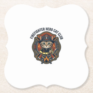 Dessous-de-verre En Papier T-shirt graphique chat héros pompier - Pompiers