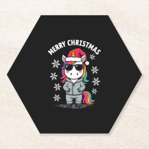 Dessous-de-verre En Papier T-Shirt Licorne de Noël avec Chapeau de Père Noël