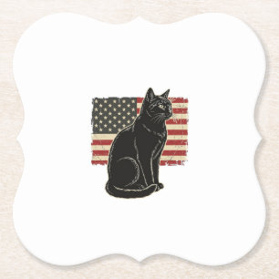 Dessous-de-verre En Papier T-Shirt Vintage Chat Patriotique Graphique Drapeau