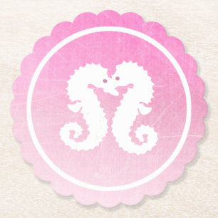 Dessous-de-verre En Papier Tapis de mariage hippocampe rose et blanc