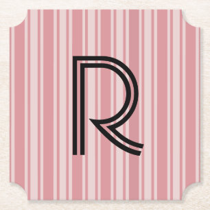 Dessous-de-verre En Papier Tapisserie à rayures roses et monogramme