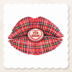 Dessous-de-verre En Papier Tartan Cadeau Écossais Lèvres Amour Art Pop