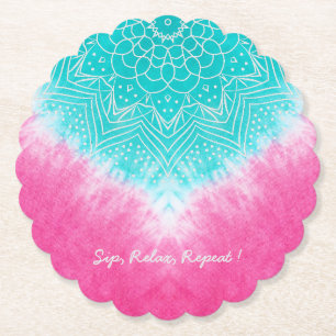 Dessous-de-verre En Papier Teinture à carreaux rose et bleu avec Mandala Sway