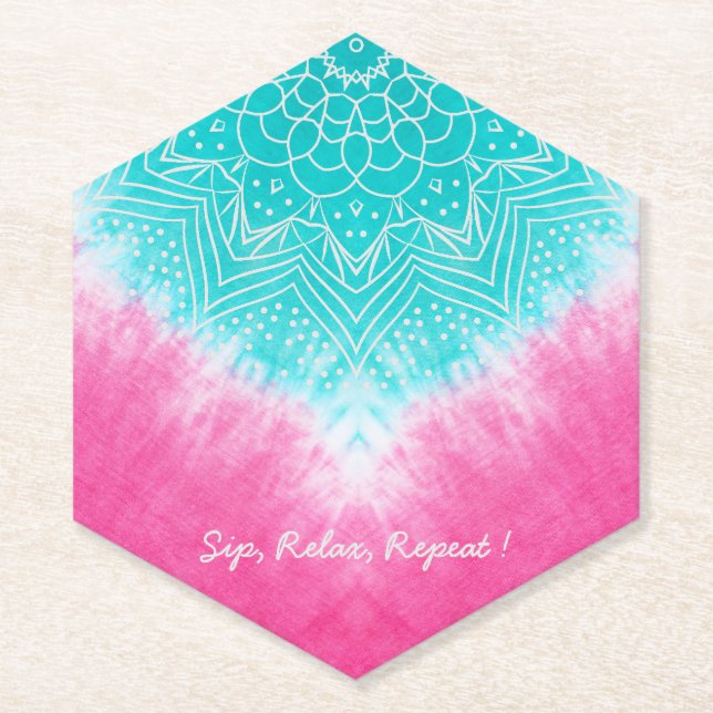 Dessous-de-verre En Papier Teinture à carreaux rose et bleu avec Mandala Sway (Devant)