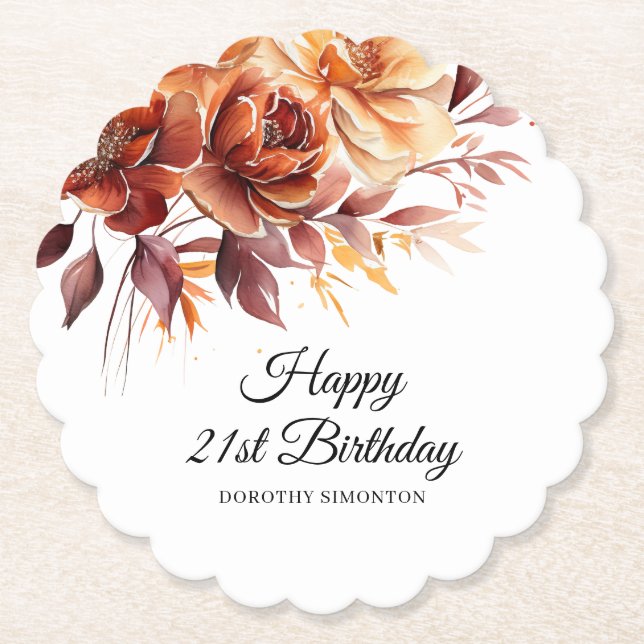 Dessous-de-verre En Papier Terracotta Orange Fall Flowers 21e anniversaire (Devant)