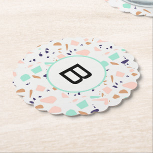 Dessous-de-verre En Papier Terrazzo blanc rousse menthe monogramme initial