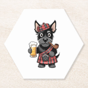 Dessous-de-verre En Papier Terrier écossais à Tartan Kilt avec bière et tuyau