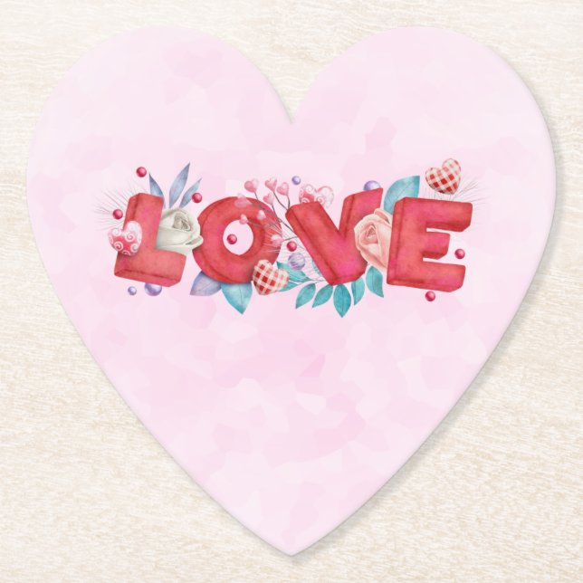 Dessous-de-verre En Papier Texte d'amour rouge en lettres bloc gras Aquarelle (Devant)