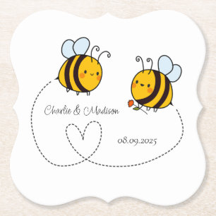 Dessous-de-verre En Papier Texte personnalisé Happy Love Bees