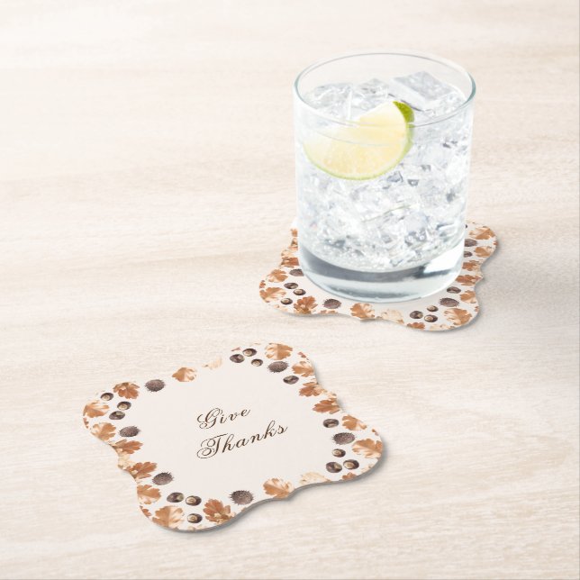 Dessous-de-verre En Papier Thanksgiving Remercier Citation Feuilles Brown Con (En situation)
