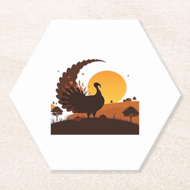 Dessous-de-verre En Papier Thanksgiving Turquie Silhouette - Sunset Harvest S (Devant)