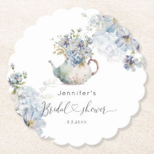 Dessous-de-verre En Papier Thé à la mariée avec hydrangeas bleus