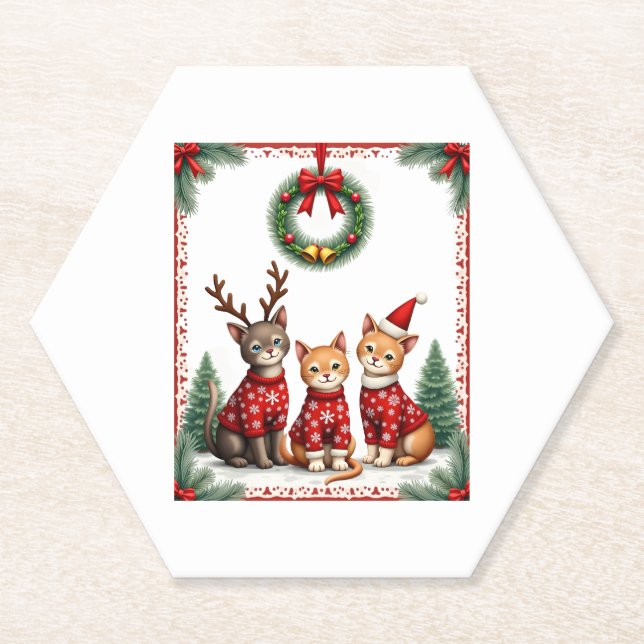 Dessous-de-verre En Papier Three Cat Funny Christmas Cat Ugly Xmas Sweater Me (Devant)