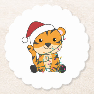 Dessous-de-verre En Papier Tiger Noël Neige hiver Animaux Tiger