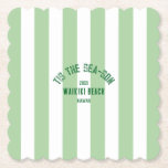 Dessous-de-verre En Papier Tis SeaSon Custom Beach Christmas Green Stripe<br><div class="desc">Le Dessous de verre ‘Tis The Sea-Son Custom Beach Christmas Green Stripe Paper apporte une touche amusante et festive aux rassemblements de vacances au bord du rivage. Dotés d'un design rayé vert cabane avec un nom de plage personnalisable et année, ces dessous de verre en papier durable protègent les surfaces...</div>