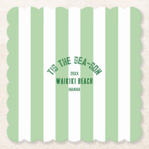 Dessous-de-verre En Papier Tis SeaSon Custom Beach Christmas Green Stripe