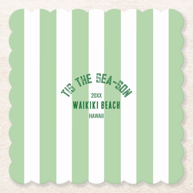 Dessous-de-verre En Papier Tis SeaSon Custom Beach Christmas Green Stripe (Devant)