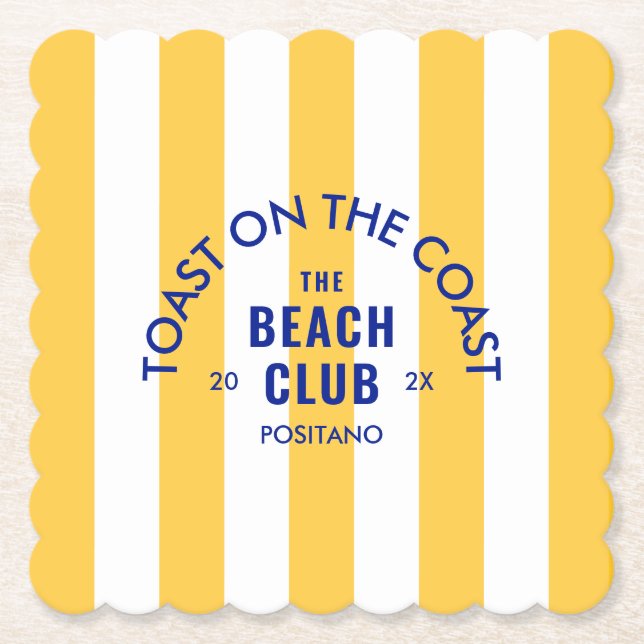 Dessous-de-verre En Papier Toast On The Coast Le Beach Club Yellow Stripe (Devant)