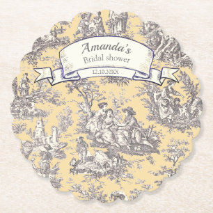 Dessous-de-verre En Papier Toile de Jouy florale jaune grise vintage