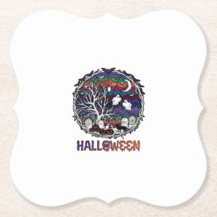 Dessous-de-verre En Papier Toiles d'araignée d'Halloween Arbres Fantômes Citr