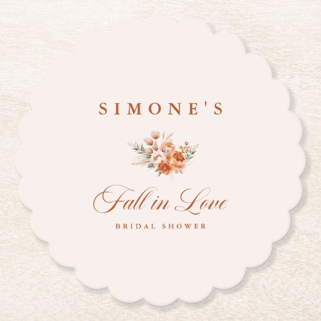 Dessous-de-verre En Papier Tombola Floral Moderne de Mariage Tomber en Amour  (Devant)